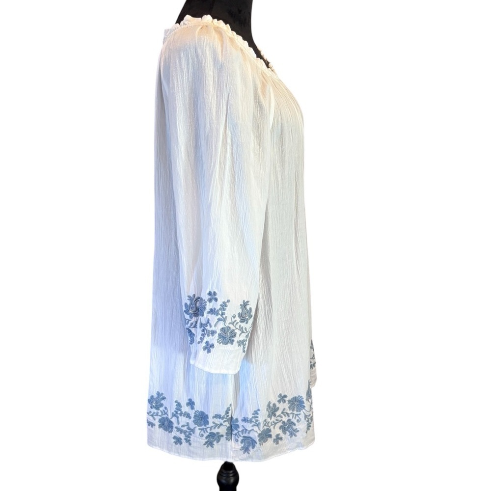 J. Jill Embroidered Boho Peasant Floral Tunic, Large, Beachy Gauzy Cottagecore - Picture 4 of 14